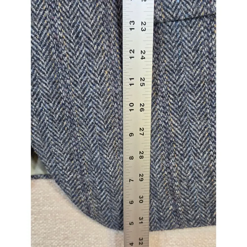 Stafford Harris Tweed Blazer 42R Blue Gray Herringbone Duck Lining Vintage USA